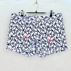 Lilly Pulitzer women’s Callahan White Navy shorts Anchor print cotton pants SZ 8
